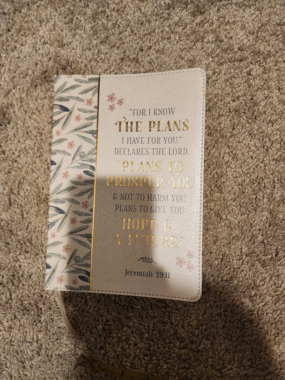 Floral & Gold Script Bible Verse Notebook/Journal With Leaf Accents NWOT